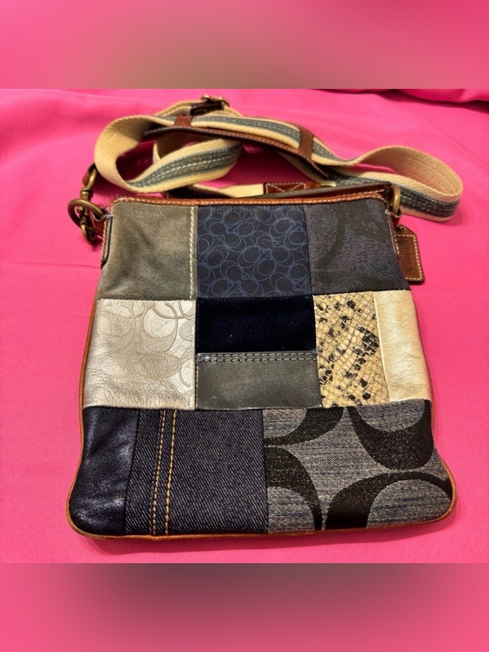 Vintage Coach Patchwork Crossbody Shoulder Bag - Multi Color